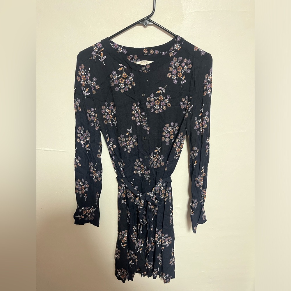 LOFT Black Floral Long Sleeve Dress